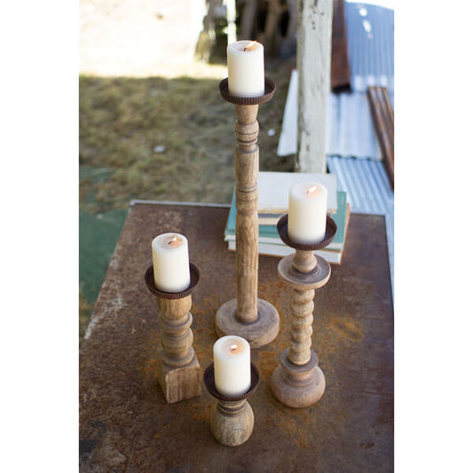 Set of 4 Wood Candle Holders