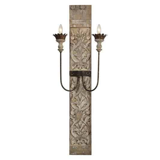 Distressed Wood Carved Sconce
