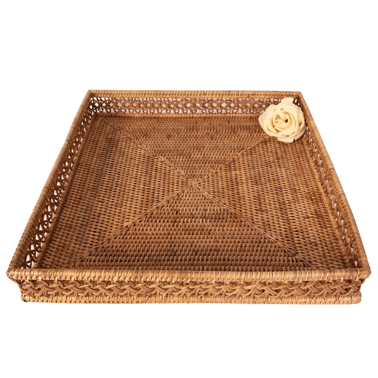 Rattan Tray with Glass Insert