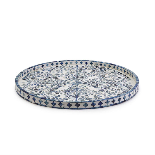 Blue and White Inlaid Decorative Round Serving Tray