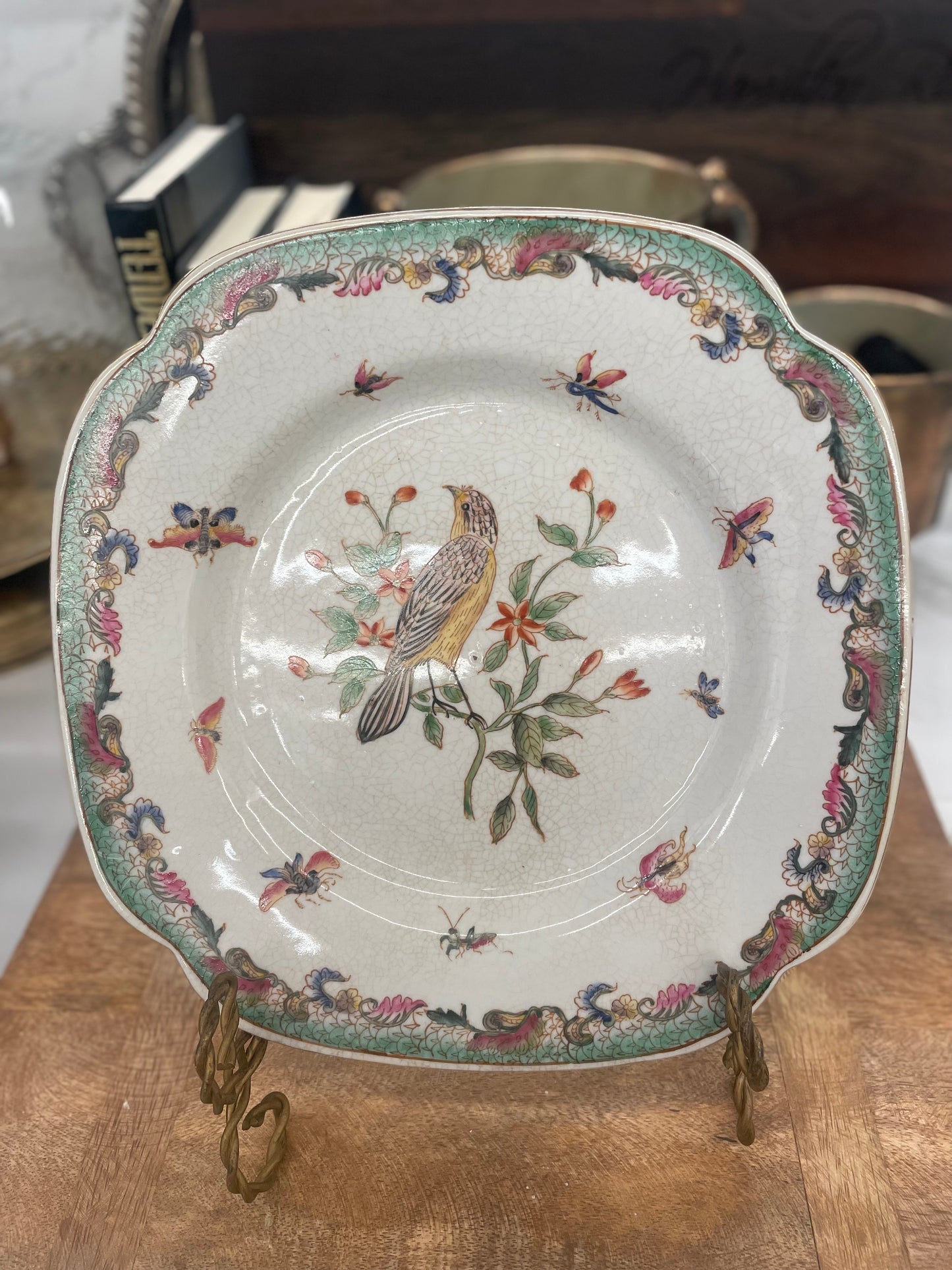 Antique Floral Bird Plates
