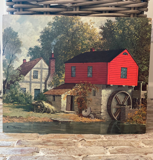 Vintage Red Watermill Print