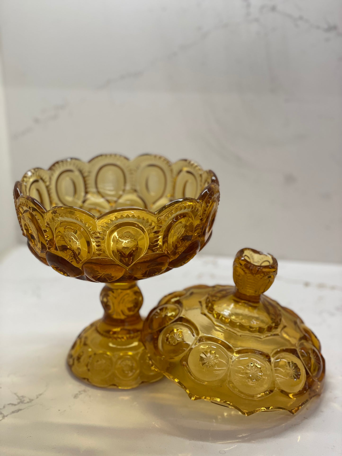 Lidded Amber Pedestal Bowl