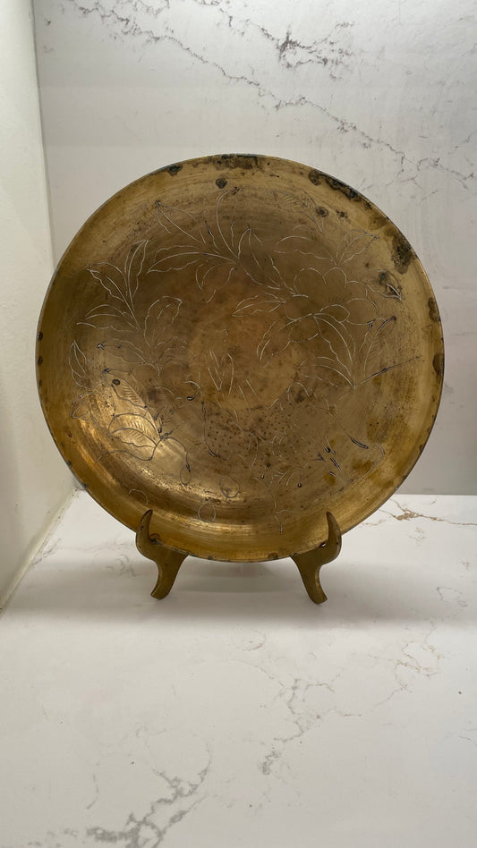 Vintage Etched Brass Bowl