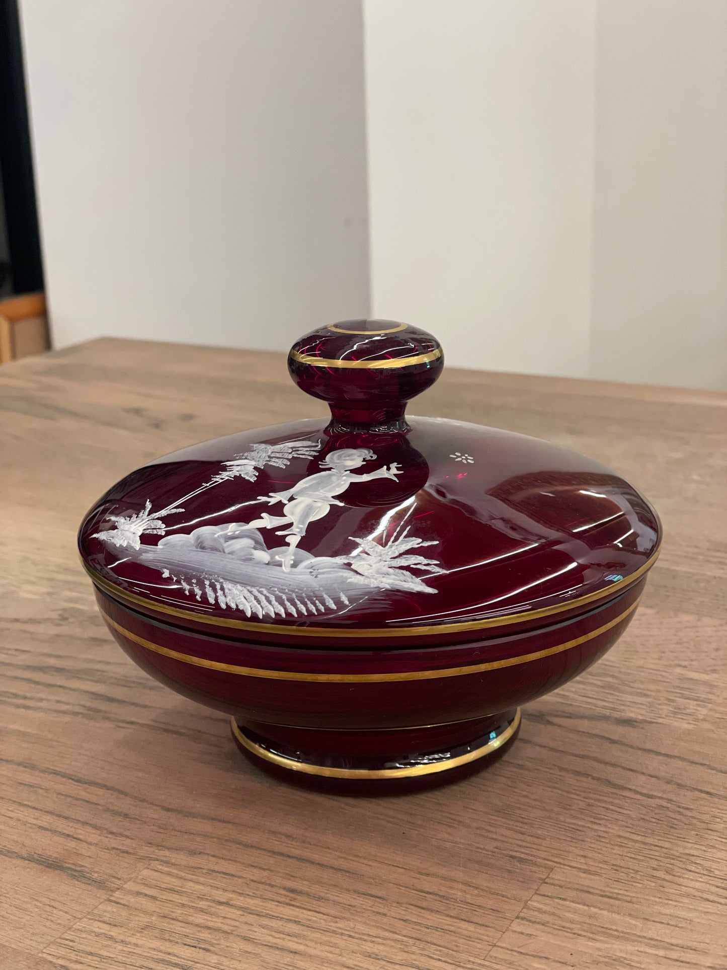 Hand Painted Cranberry Dish