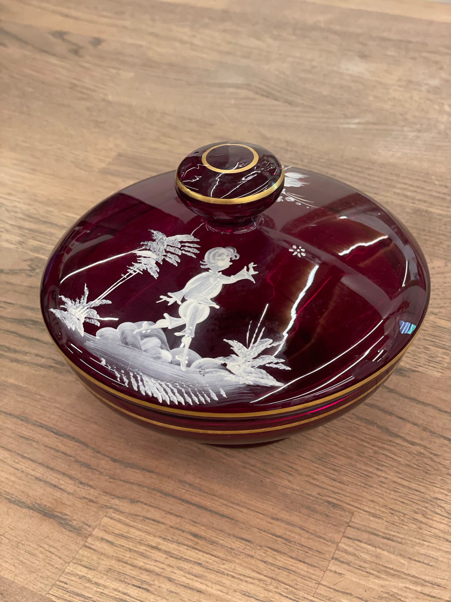 Hand Painted Cranberry Dish