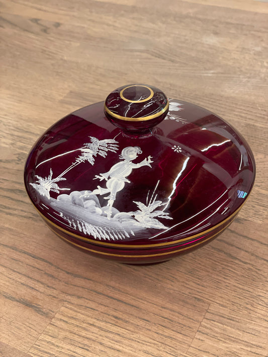 Hand Painted Cranberry Dish