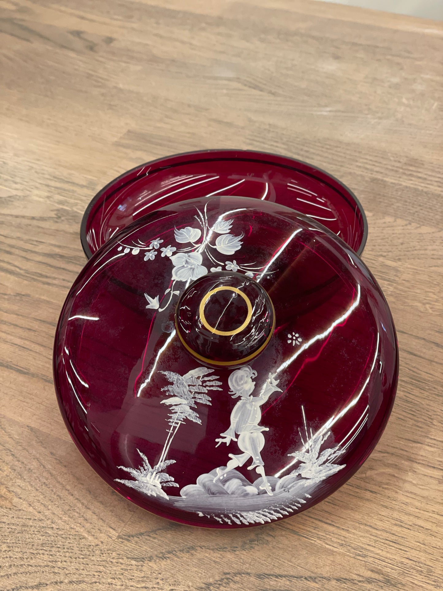 Hand Painted Cranberry Dish