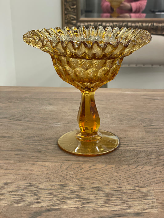 Vintage Amber Ruffled Compote