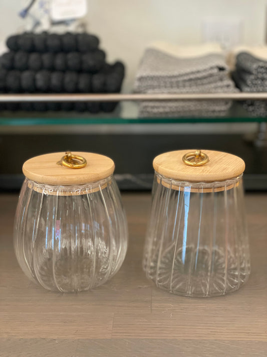 Round Bamboo/Glass Jars