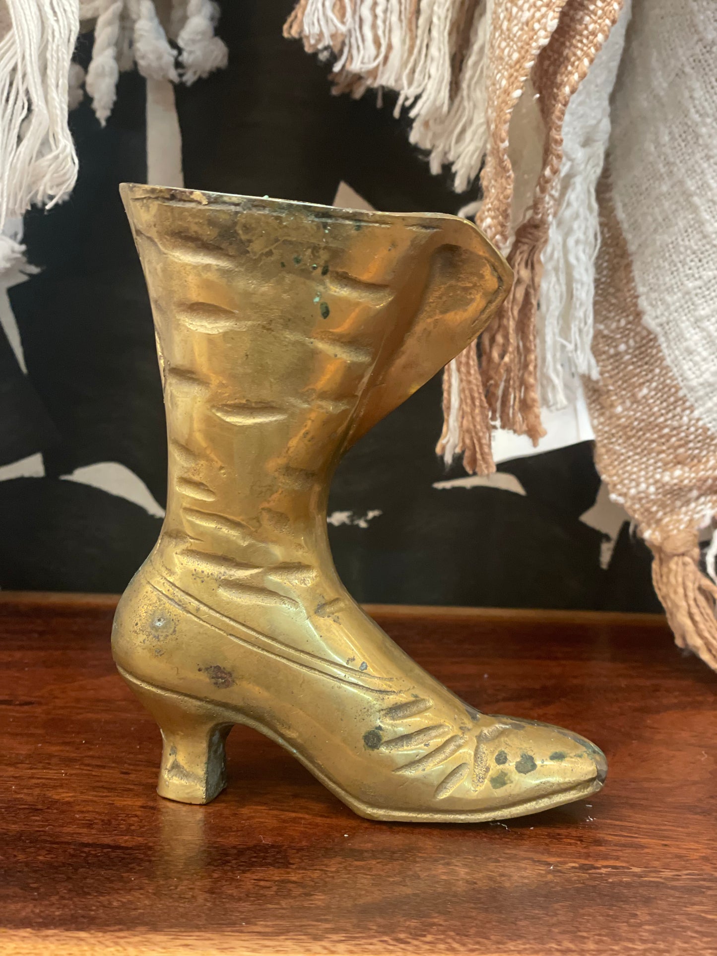 Vintage Brass Boot Vase