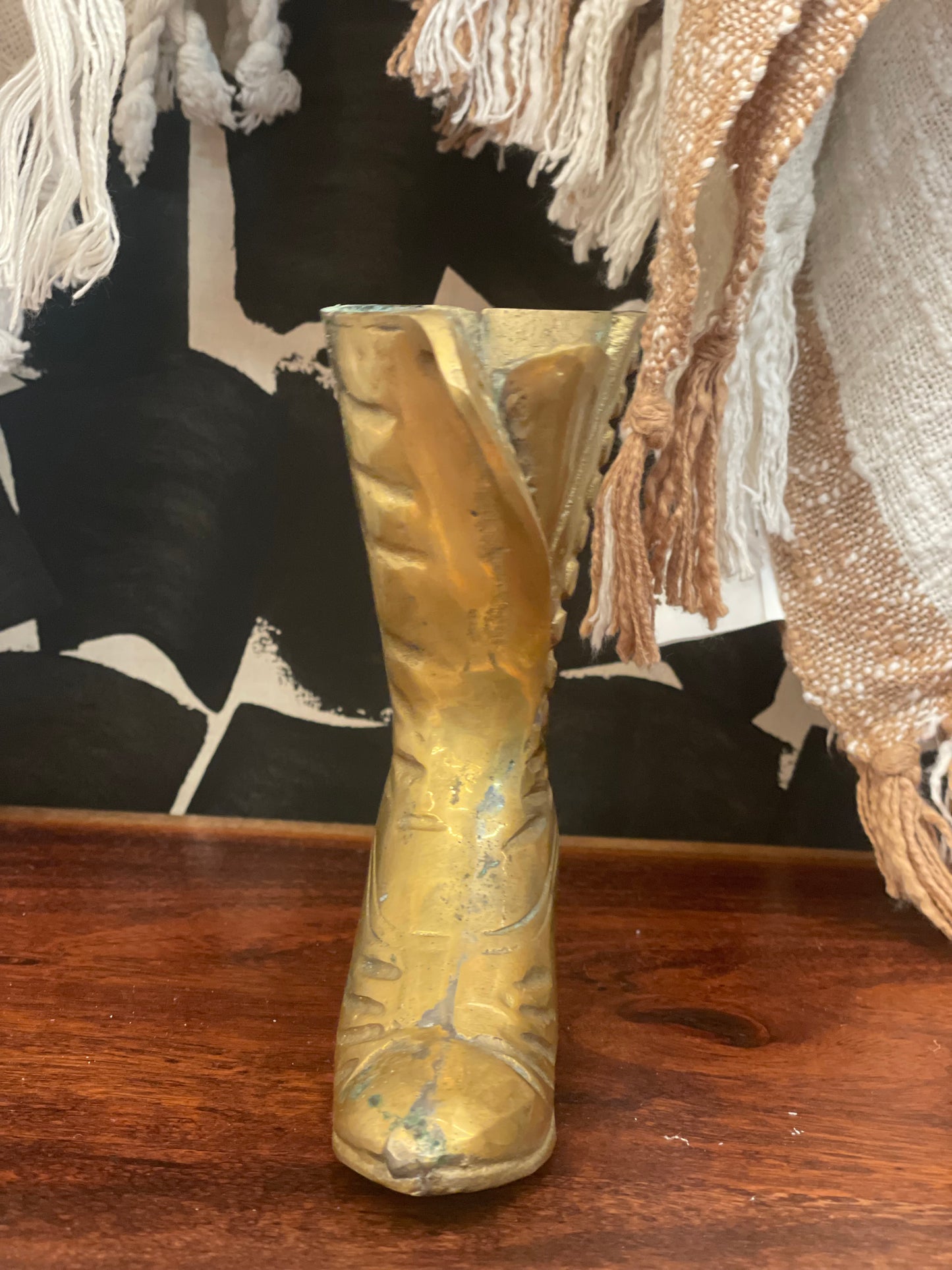 Vintage Brass Boot Vase