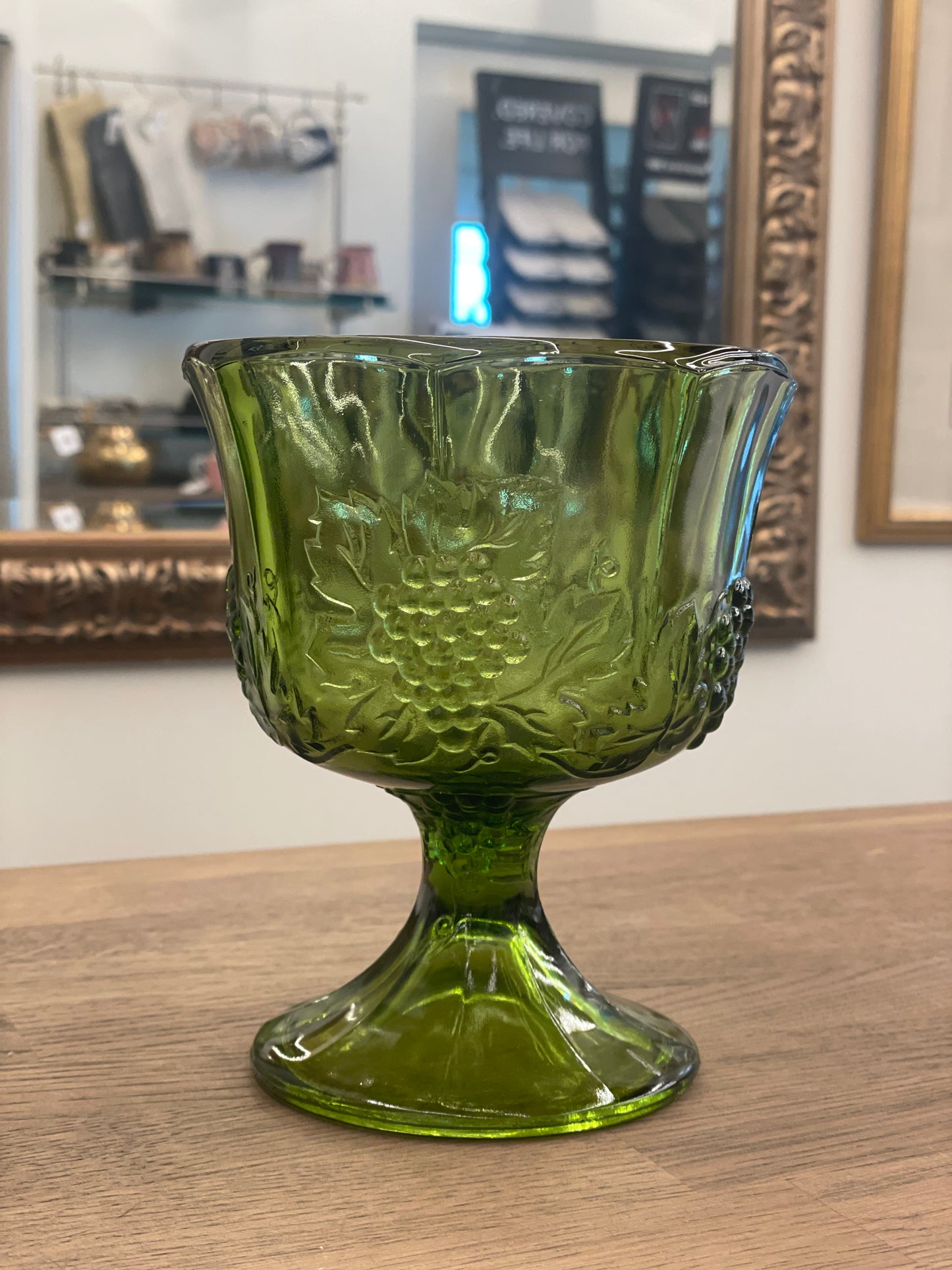 Green Glass Footed Compote