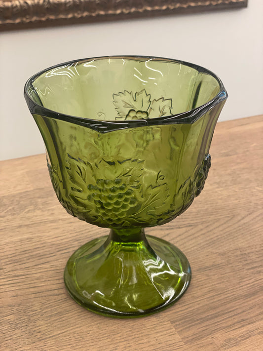 Green Glass Footed Compote