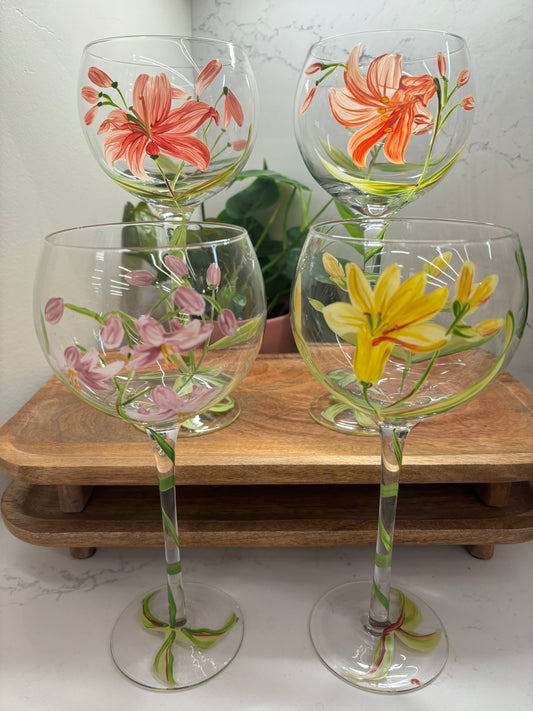 4 Hand Painted Wine Glasses