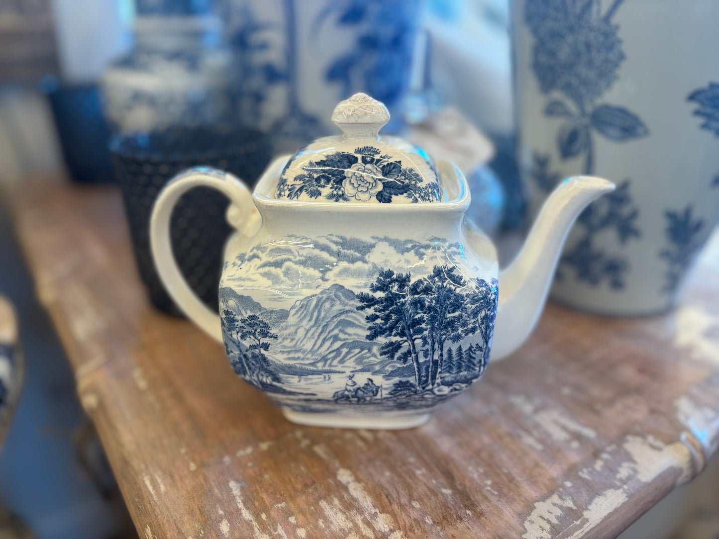 Vtg. R.W Blue Transferware Teapot