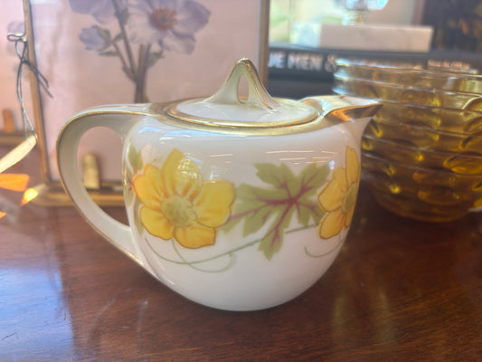 Vintage Yellow Floral Teapot