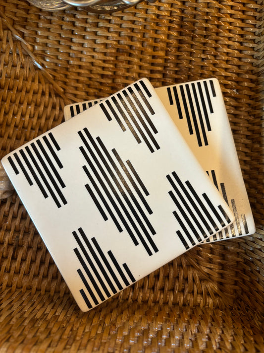 4PK White Coasters w Black Lines