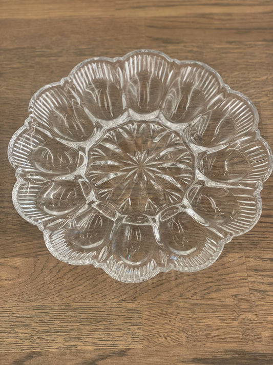 Vtg. Glass Deviled Egg Serving Dish