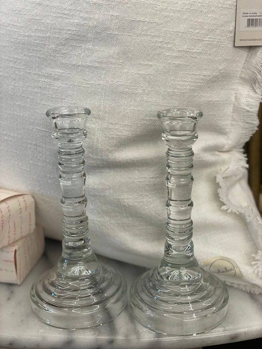 Vtg. Clear Glass Candlestick Holders (2)