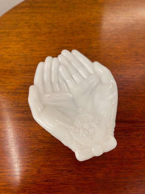 Vintage Milk Glass Hands Dish