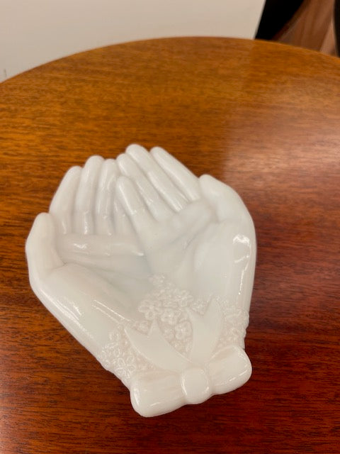 Vintage Milk Glass Hands Dish