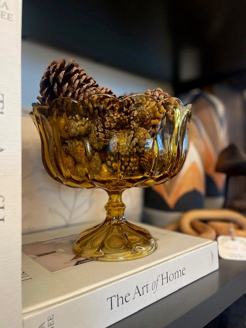 Vintage Amber Glass Footed Bowl