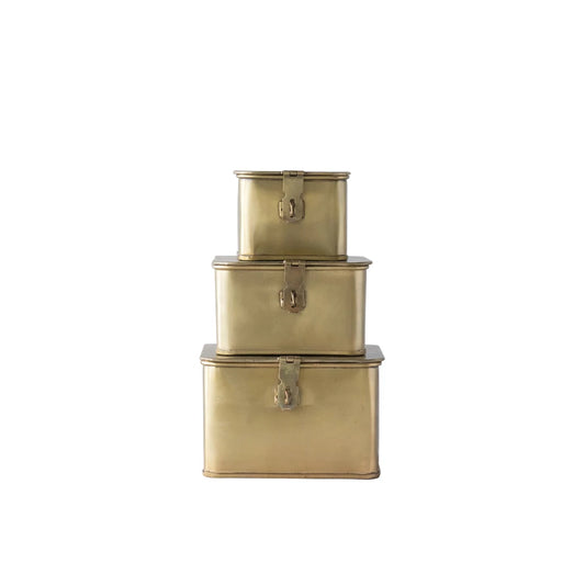 Decorative Metal Boxes, Brass Finish, Set of 3