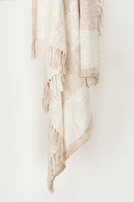 Neutral Striped Throw with Fringe