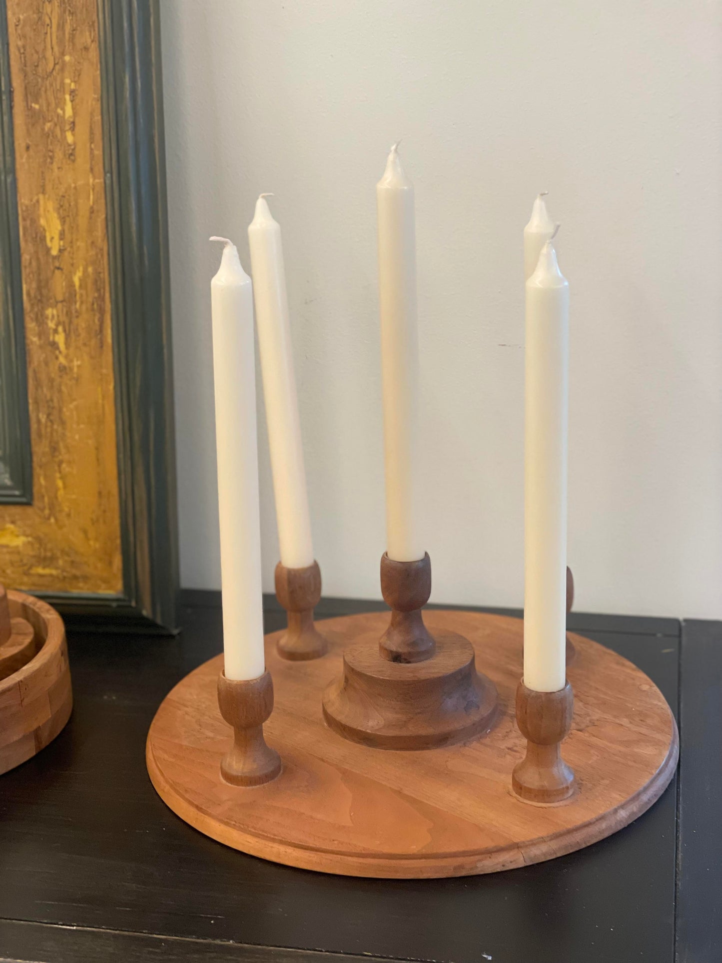 Wooden Round Candlestick Holder