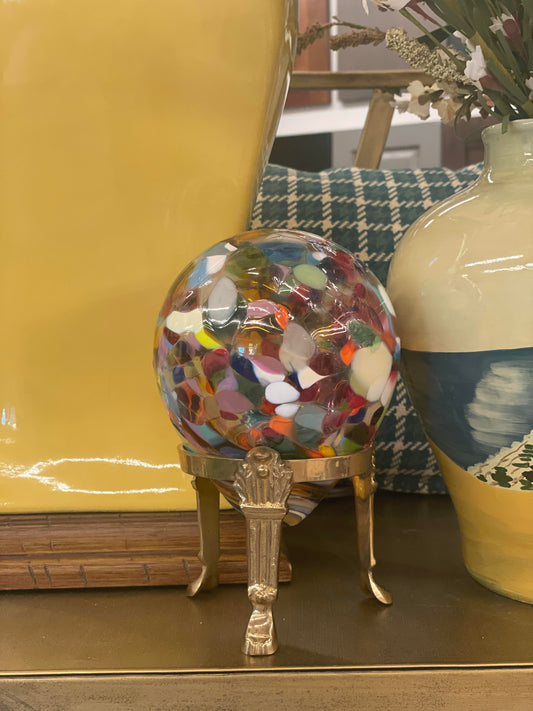 Colorful Glass Decor on Brass Stand