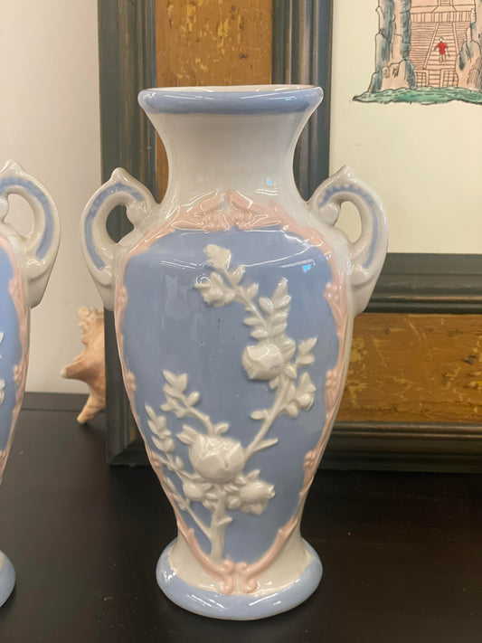 Vtg. Blue/Pink Rose Vase