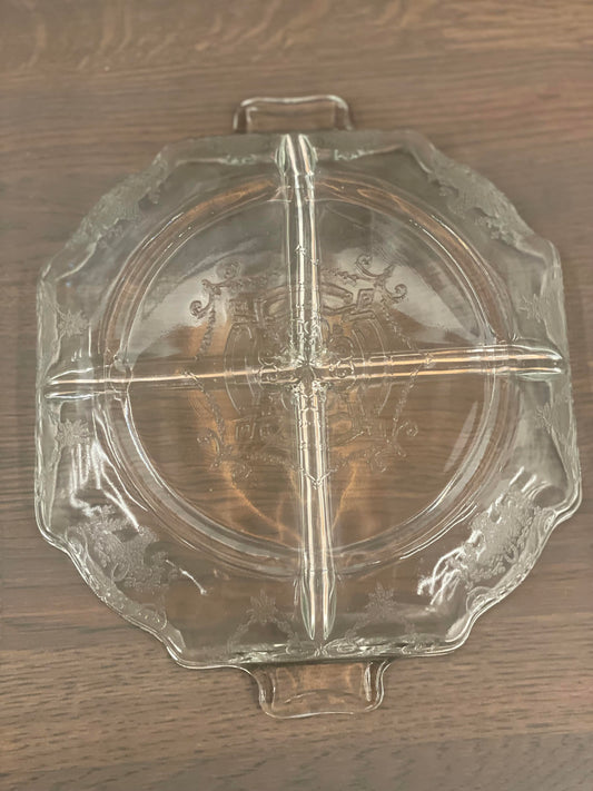 Vtg. Depression Glass Divided Dish