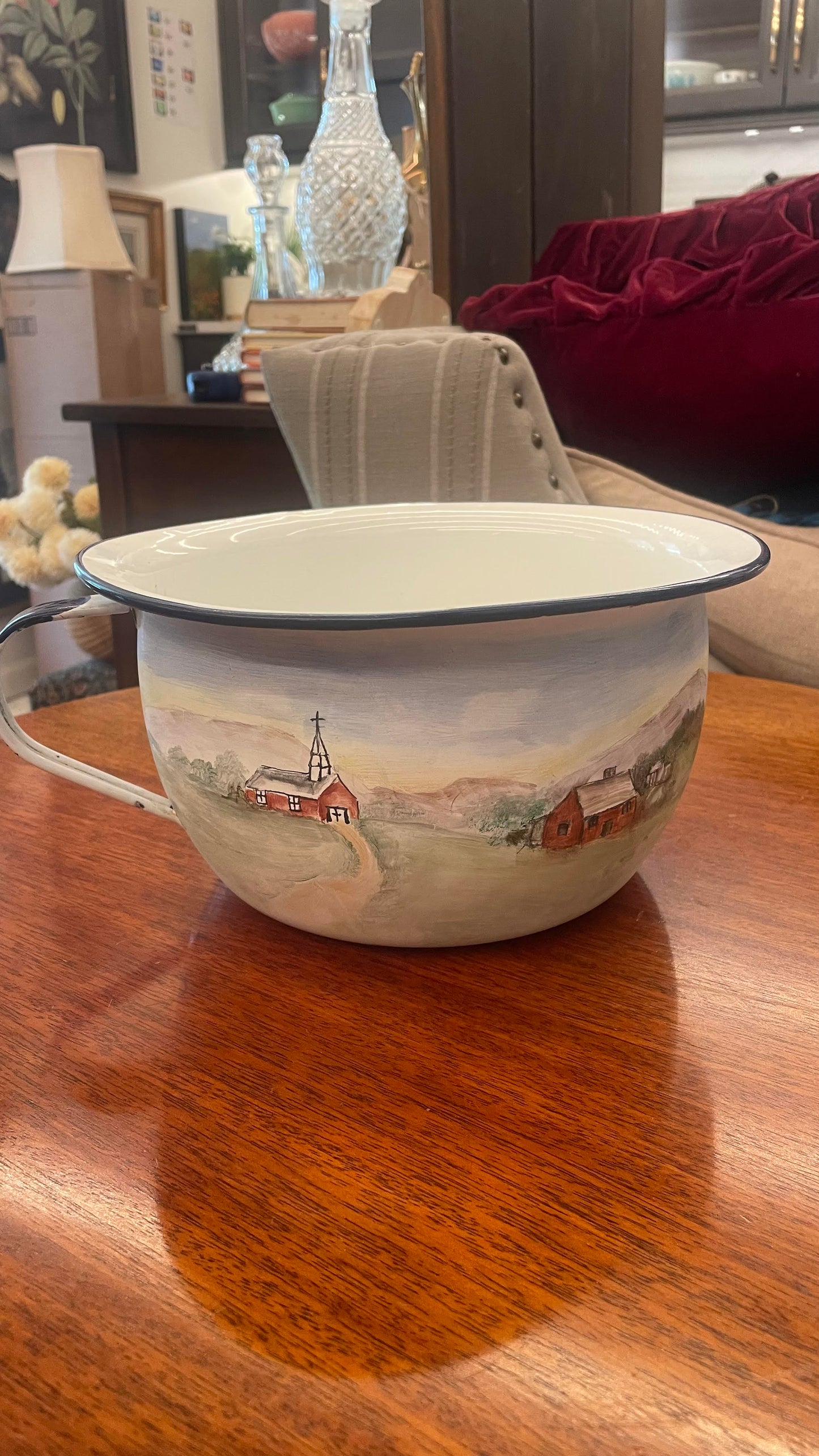 Hand painted Enamel Chamber Pot