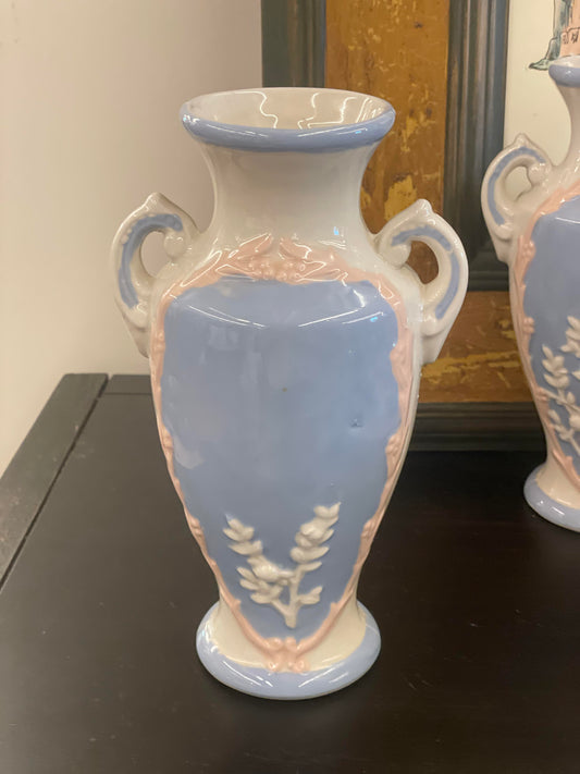 Vtg. Blue/Pink Rose Vase