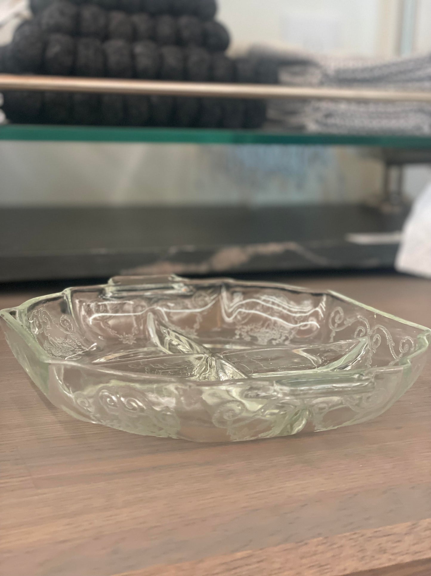 Vtg. Depression Glass Divided Dish