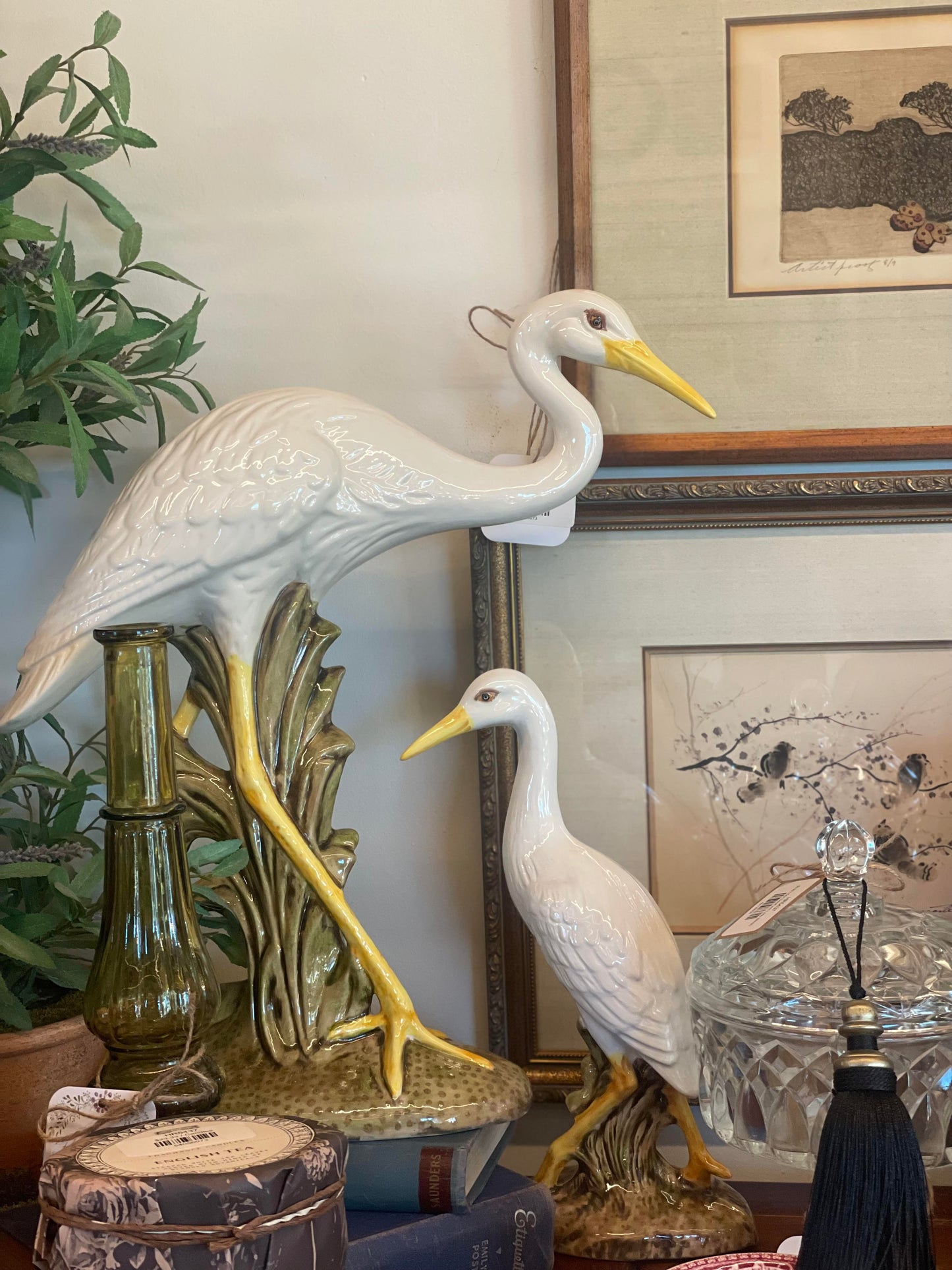 Pair of Ceramic Egrets