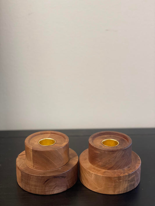 Pair of Wooden Candlestick Holders