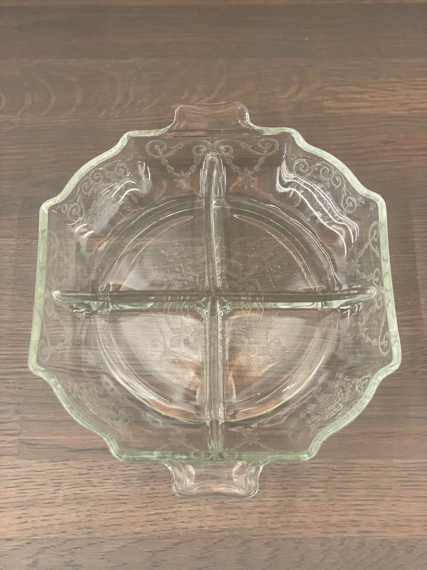 Vtg. Depression Glass Divided Dish