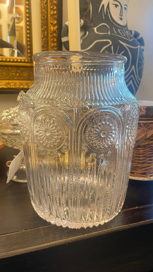 Embossed Clear Glass Vase