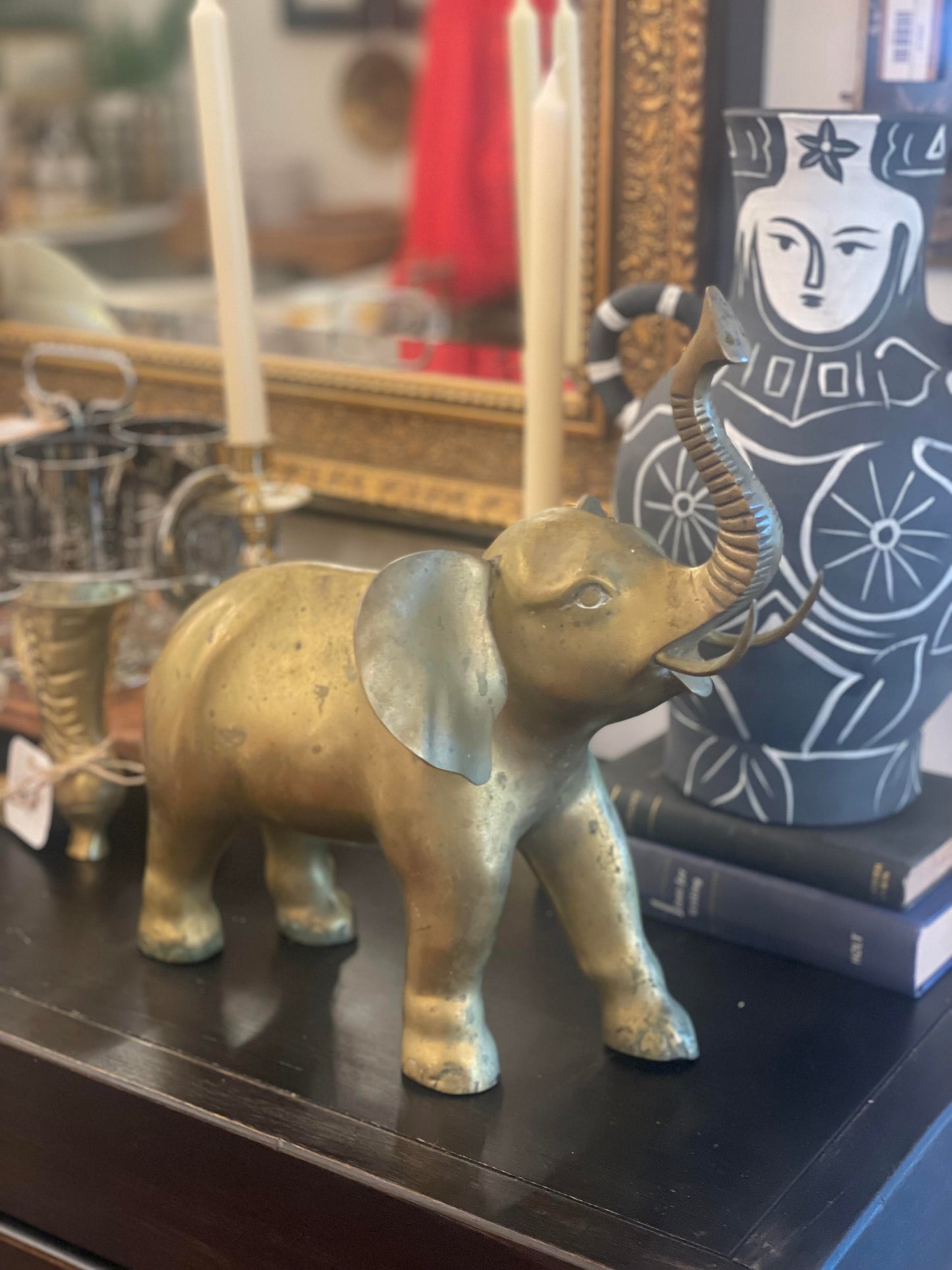 Vtg. Brass Elephant Statue