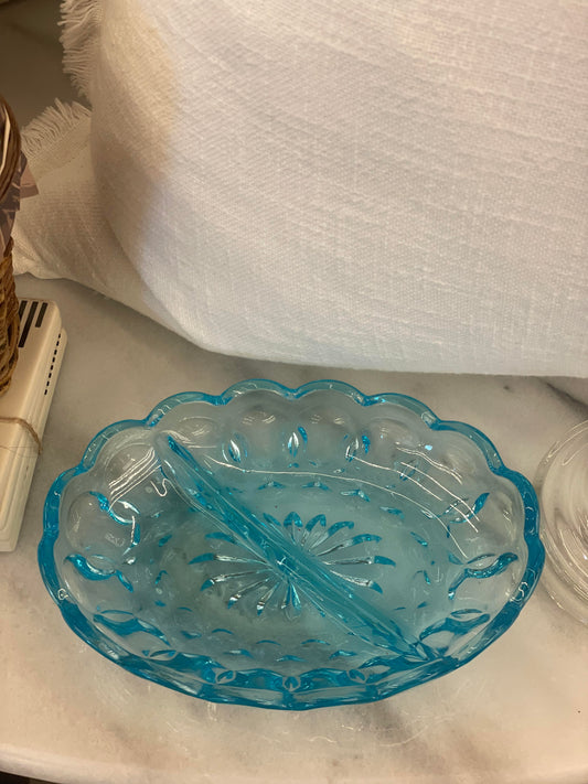 Vtg. Blue Divided Dish