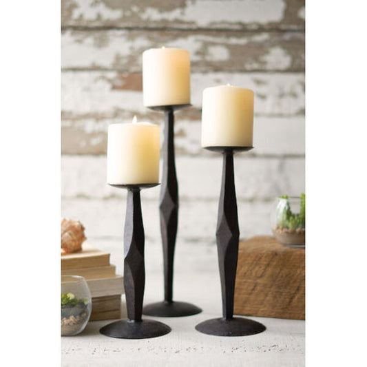 Set of 3 Black Iron Candle Stands