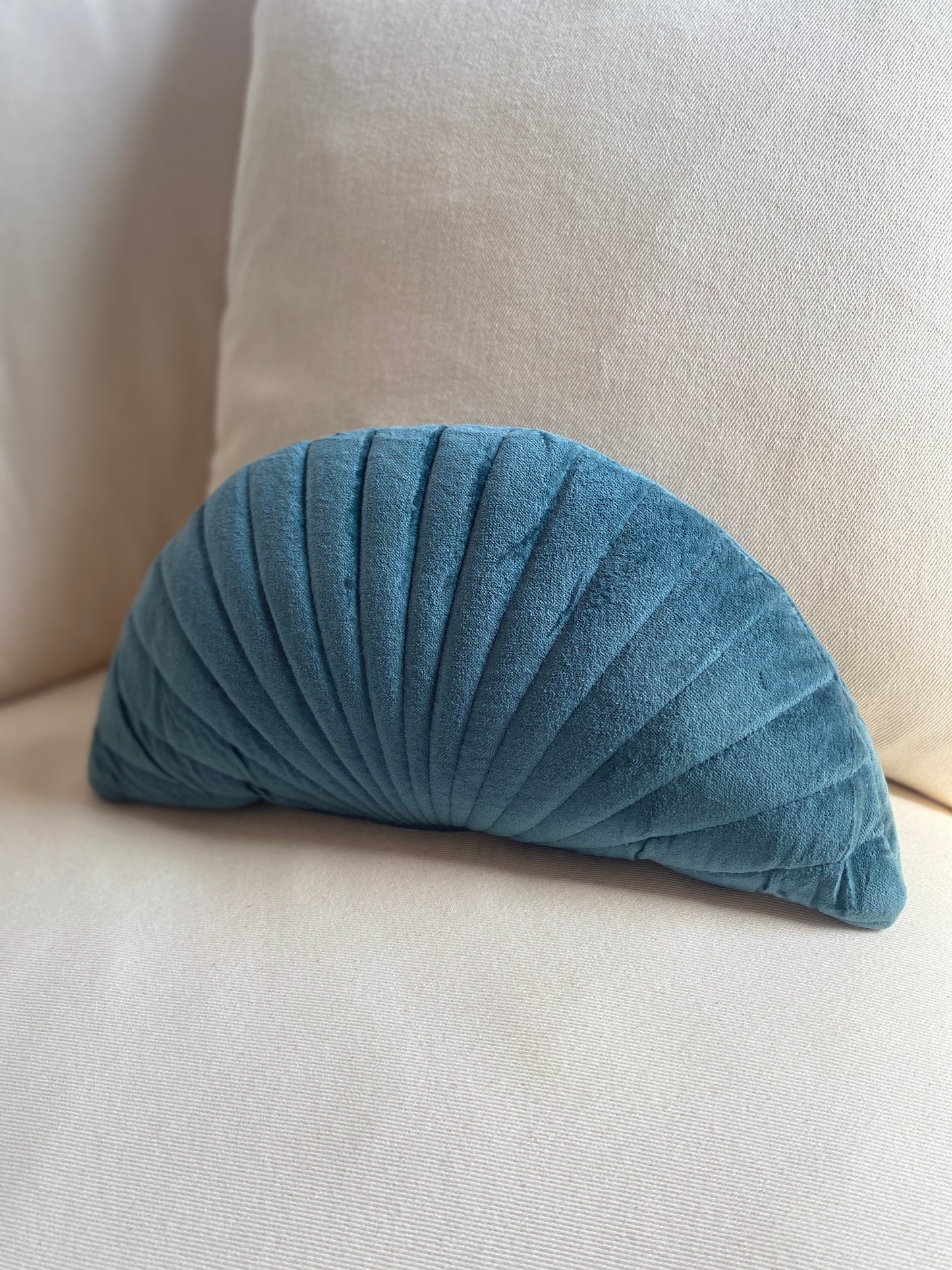 Half Circle Blue Velvet Accent Pillow