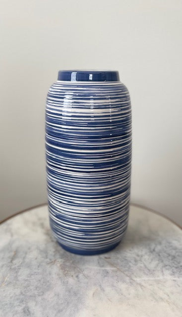 Textured Blue and White Striped Vase