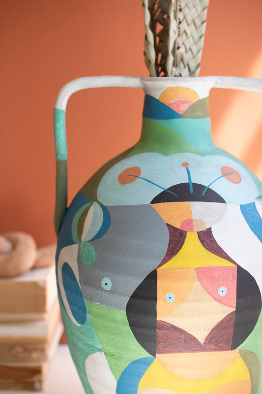 Large Colorful Lady Ceramic Vase