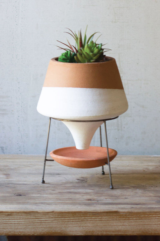 Tan and White Planter with Base