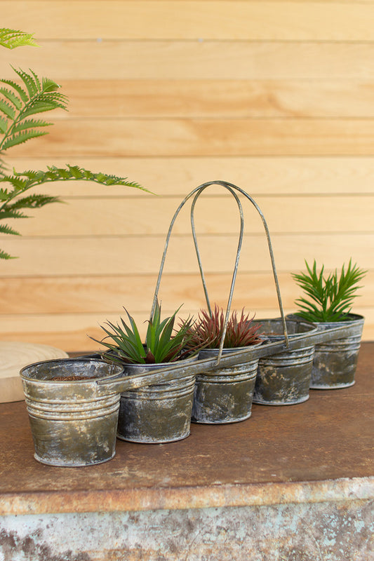 Five Pail Metal Planter with Handle