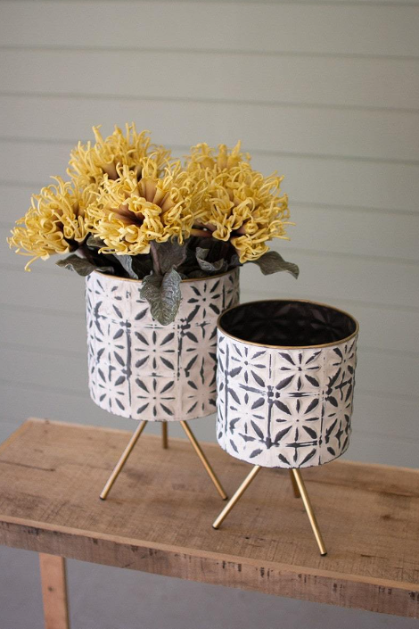 Set of 2 Gold and Gray Metal Planters